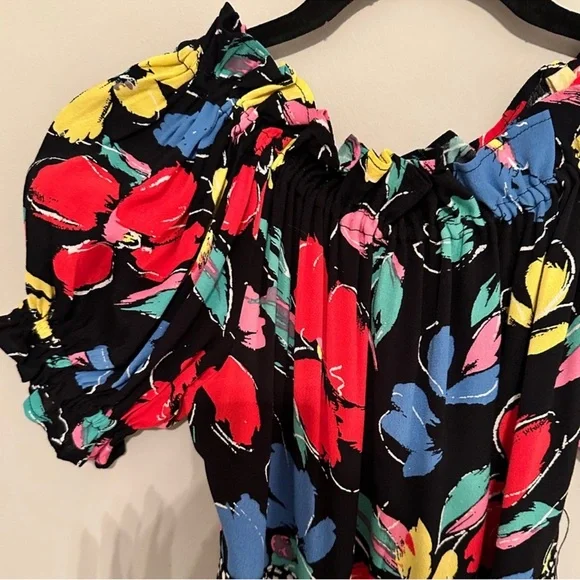 NWT RIXO  Floral Off the Shoulder Puff Maxi Dress Black 14 - Picture 2 of 16